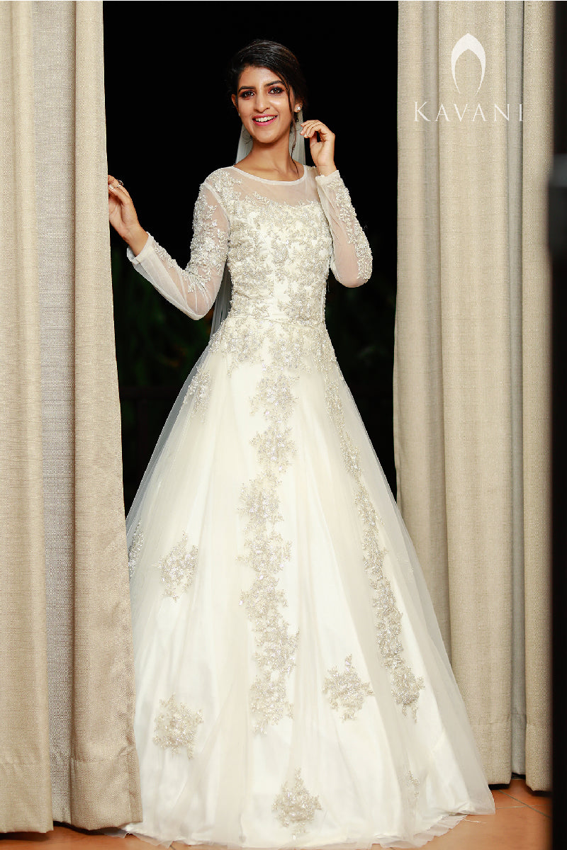 Royal Train A-Line Romantic Illusion Lace Long Sleeve Wedding Bridal B –  TulleLux Bridal Crowns & Accessories